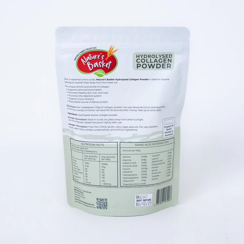 Nature's Basket Hydrolysed Collagen Powder, Unflavoured, Grass Fed, Paleo and Keto Friendly, 300g