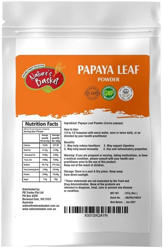 Nature's Basket Papaya Leaf (Carica papaya) Powder - 227 Gra