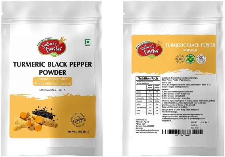 Nature's Basket Turmeric (Curcuma Longa) Black Pepper (Piper Nigrum) Powder - 227 Grams