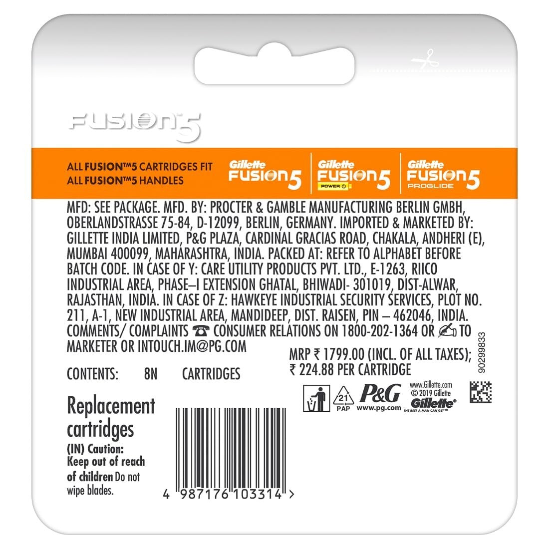 Gillette Fusion Manual Blades for men with styling back blade - 8 count for Perf