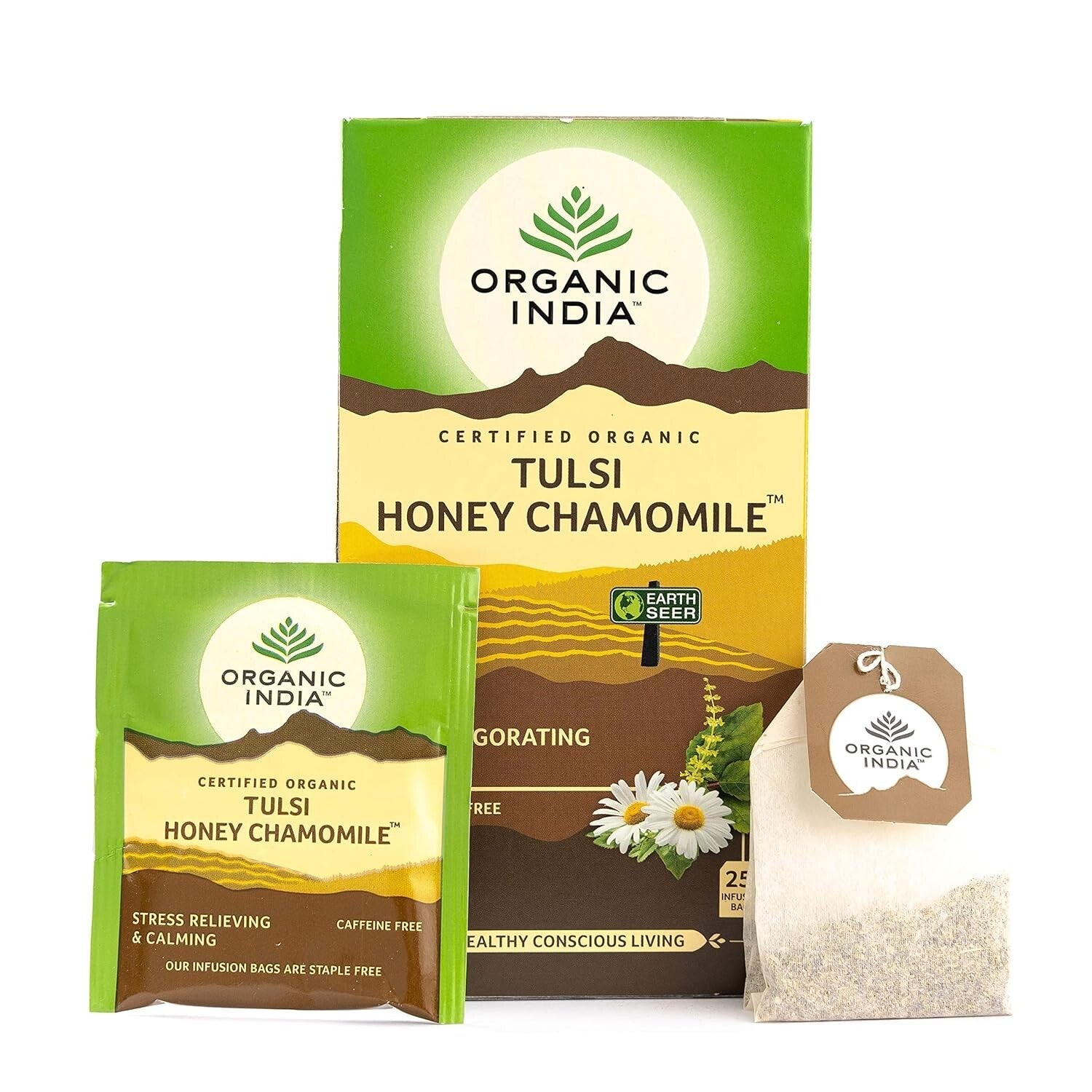 Organic India Tulsi Honey Chamomile - Pack of 25 Tea Bags 1.74g (43.5 Grams)