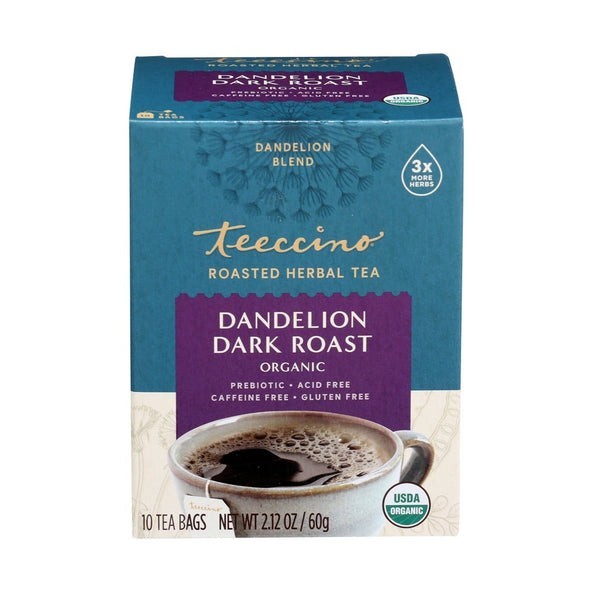 Teeccino Roasted Herbal Tea Dandelion Dark Roast 10 Tea Bags FREE SHIPPING