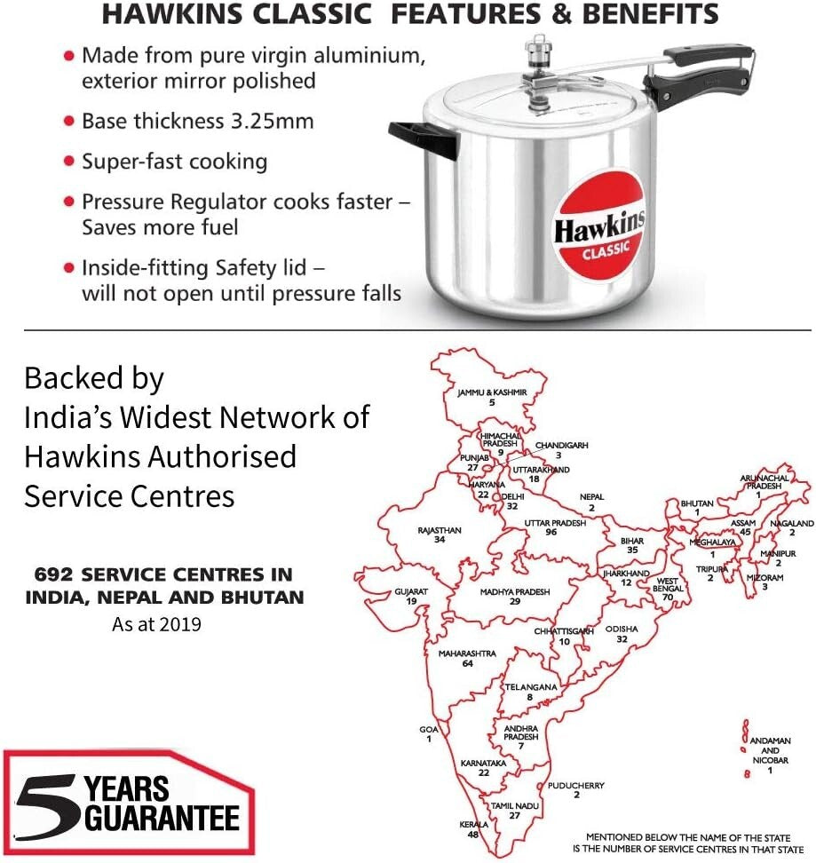 Hawkins Classic Pressure Cooker Wide, 10 Litre Capacity, Silver  Free Shipping