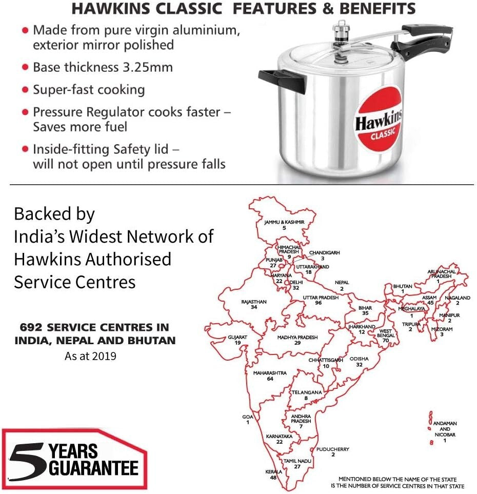 Hawkins Classic Pressure Cooker, Silver, HawCL65 6.5-Liter ?HWS_CL65_SIR