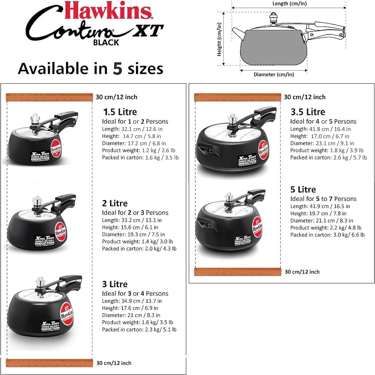 Hawkins Contura XT Pressure Cooker, 3 Liter Capacity, Black v