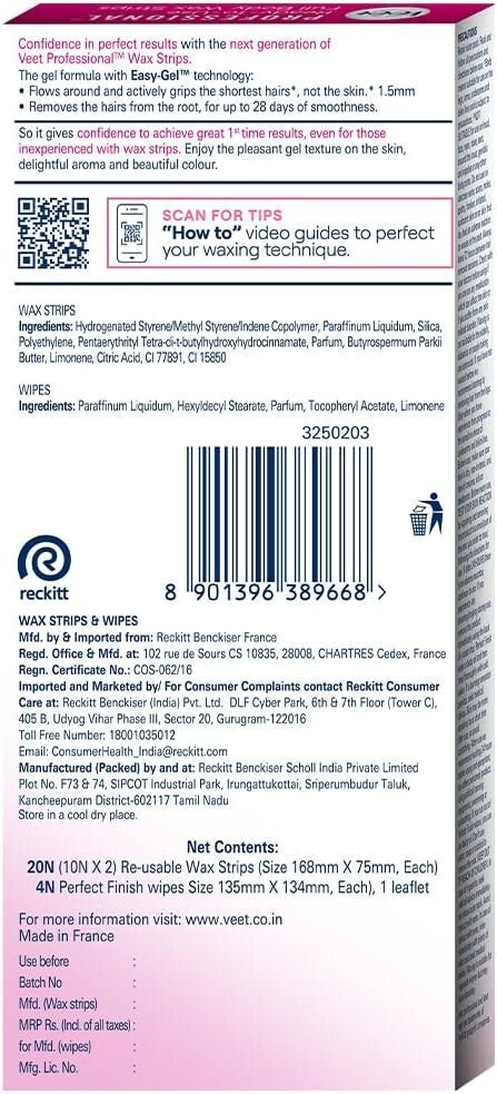 Veet Full Body Waxing Kit for Normal Skin, 20 strips  Free Shipping