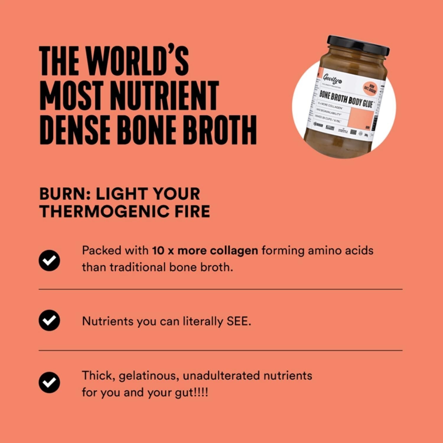Gevity Rx Bone Broth Body Glue Burn 390g  Free Shipping