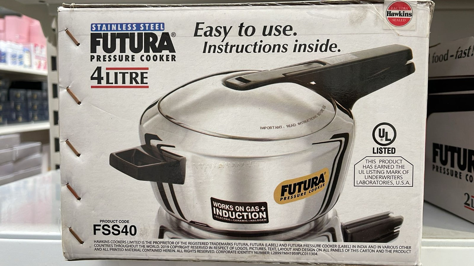 Hawkins Futura Stainless Steel Induction Compatible Pressure Cooker, 4 Litre Cap