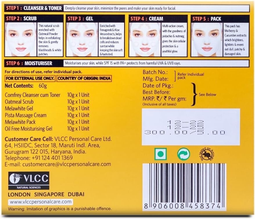 Vlcc Anti Tan Single Facial Kit, 60gm / Fades Tan and soften sun exposed skin