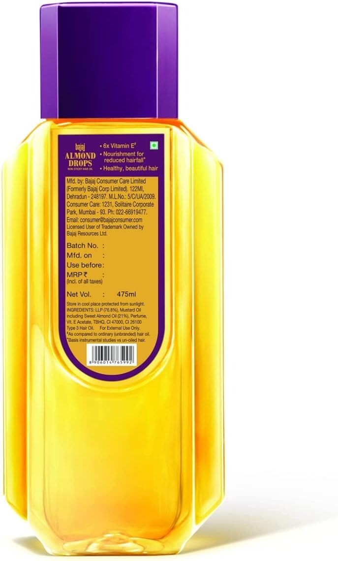 Bajaj Almond drops Non sticky hair oil -500ml, With vitamin - E  Free Shipping