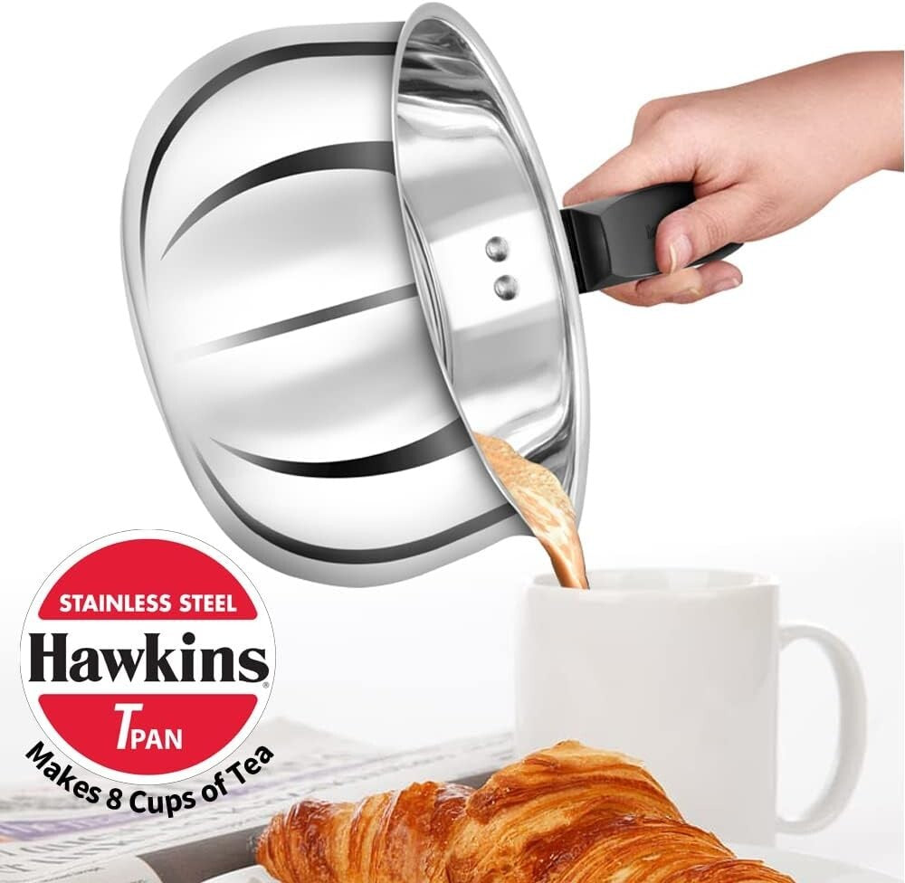 Hawkins Futura Steel Tea Pan with Glass Lid, 2.0 Litre Capactiy, Silver