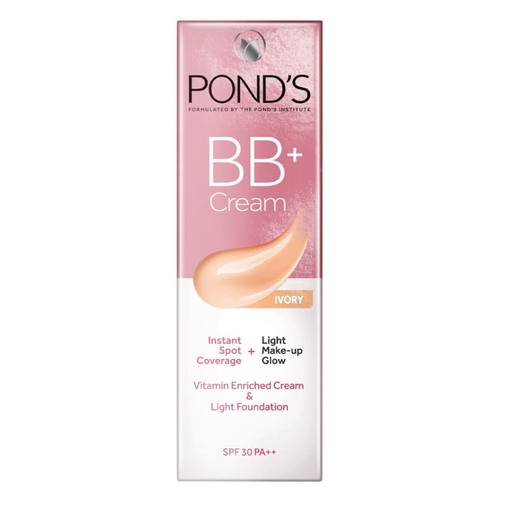POND'S Bb+ Cream For All Skin Types,Ivory Lightweight Natural Foundation,18G