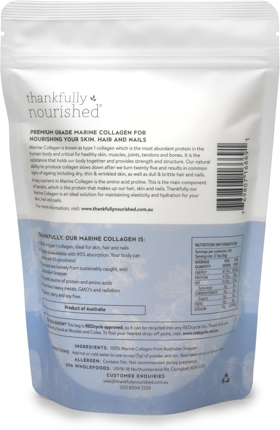 THANKFULLY NOURISHED Marine Collagen - 100g  Free Shipping