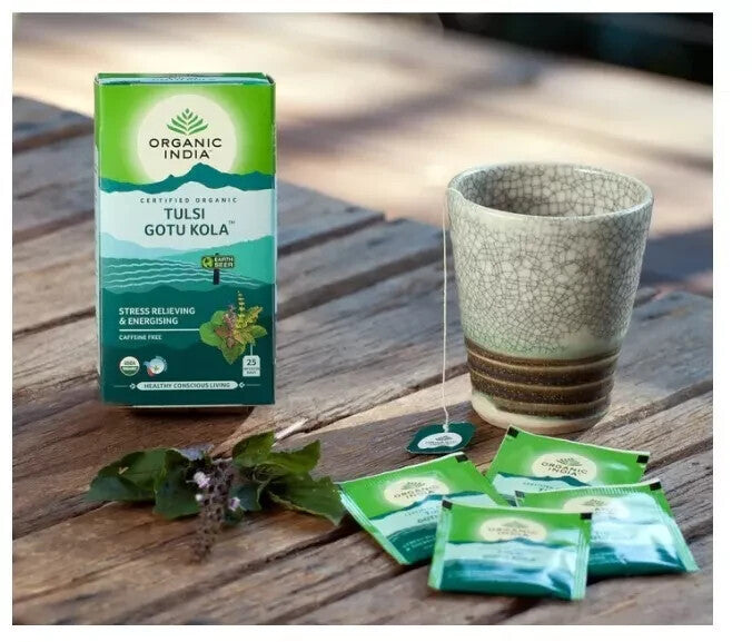 ORGANIC INDIA TULSI GOTU KOLA TEA TULSI 25 TEABAGS - Pack of 5  Free Shipping