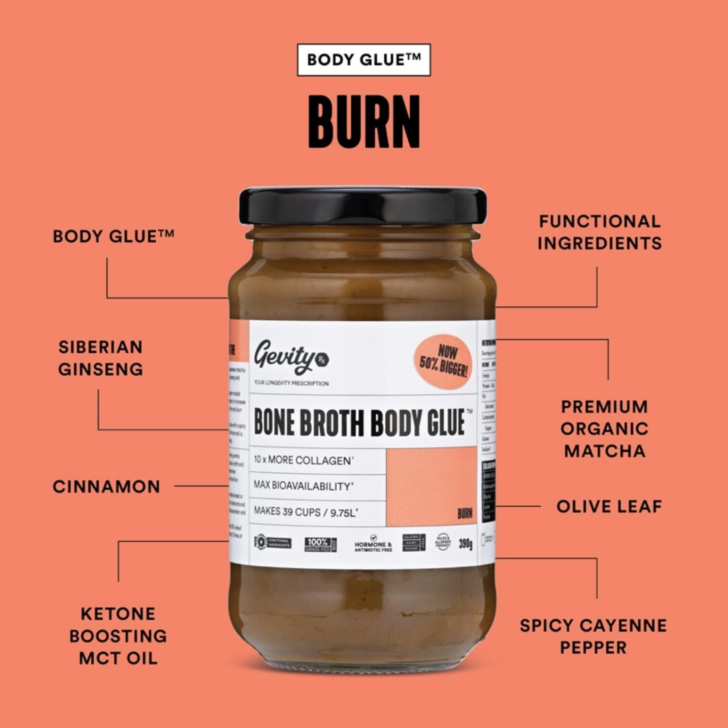 Gevity Rx Bone Broth Body Glue Burn 390g  Free Shipping