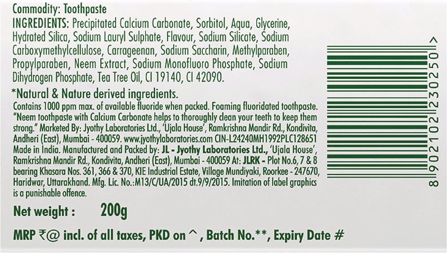 Neem Active Toothpaste, 200 grams  Free Shipping