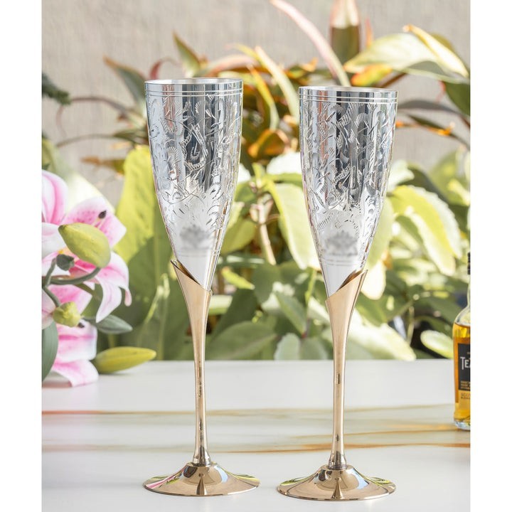 Silver & Brass Champagne Glass Set of 2