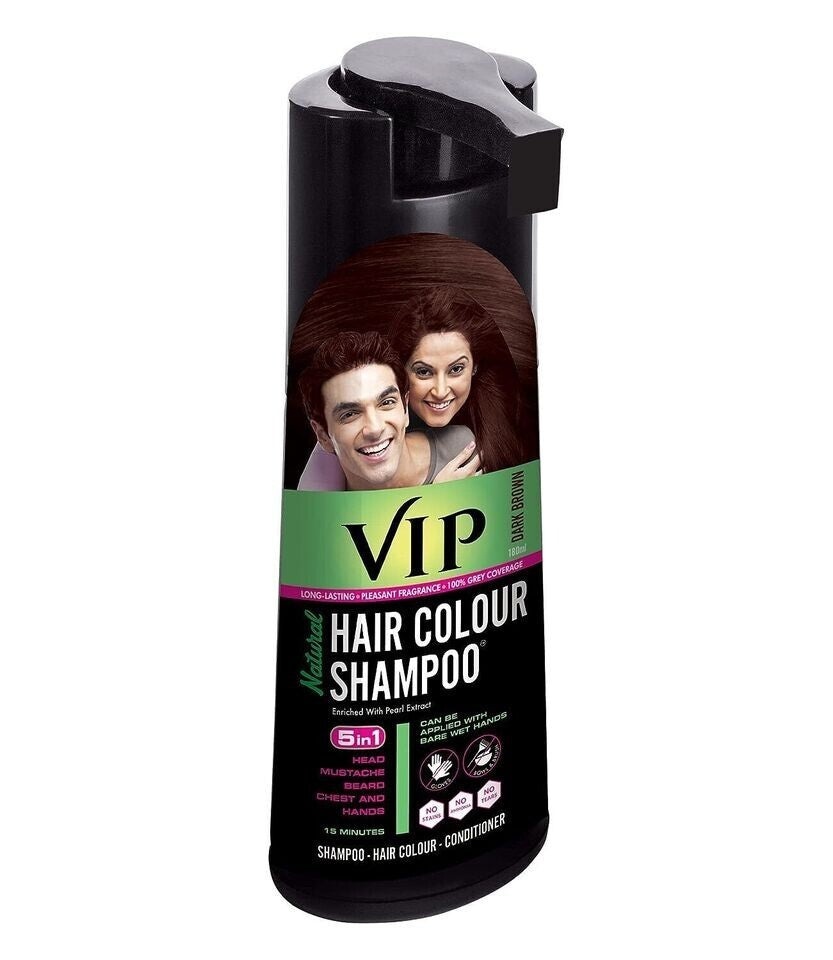 VIP HAIR COLOUR SHAMPOO | Dark Brown | For Men & Women - 180ml  Free Shipping