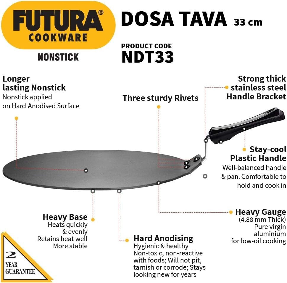 Futura Hawkins Non Stick Dosa Tava Griddle 33cm Diameter & 4.88mm Thick TAWA
