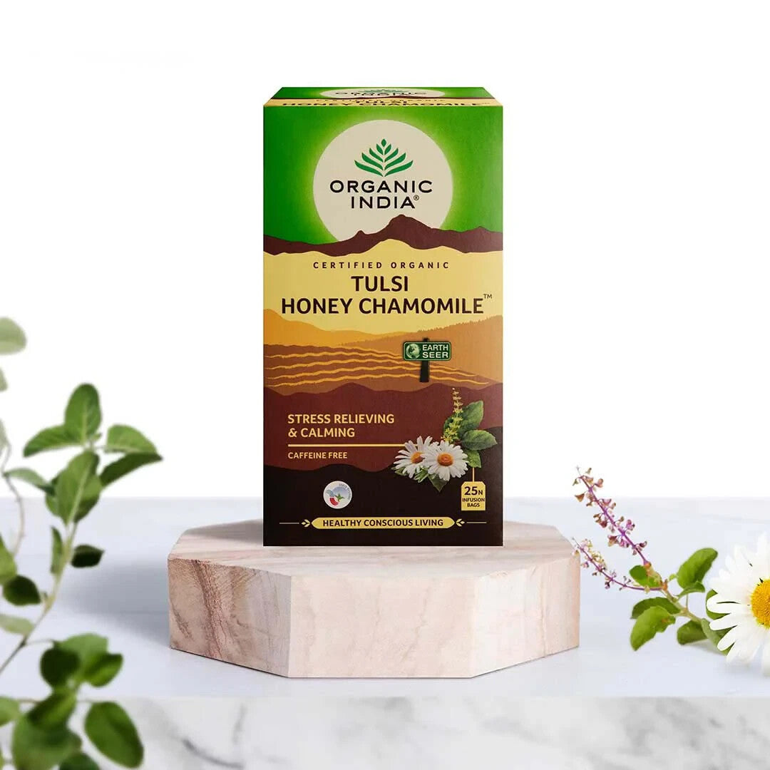 Organic India Tulsi Honey Chamomile - Pack of 25 Tea Bags 1.74g - Pack of 5