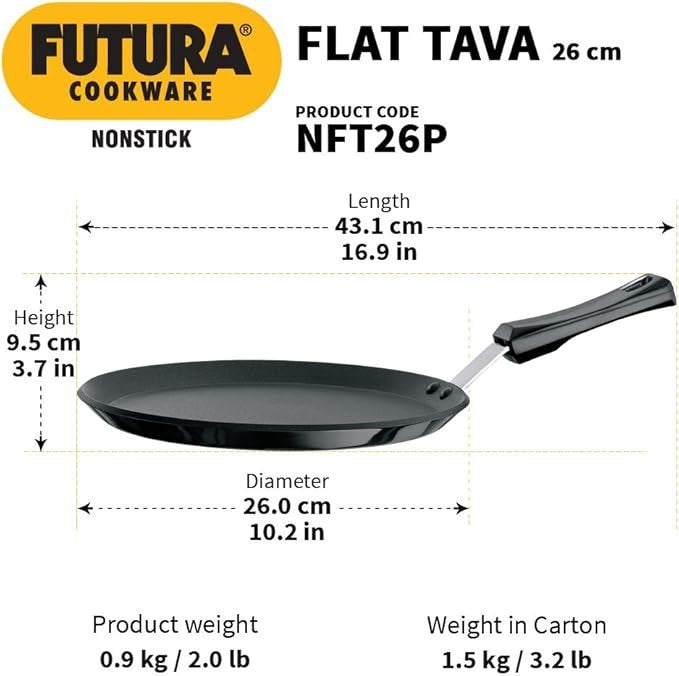 Hawkins Futura Non-Stick Flat Tava with Plastic Handle, 26 cm Diameter FREE SHIP