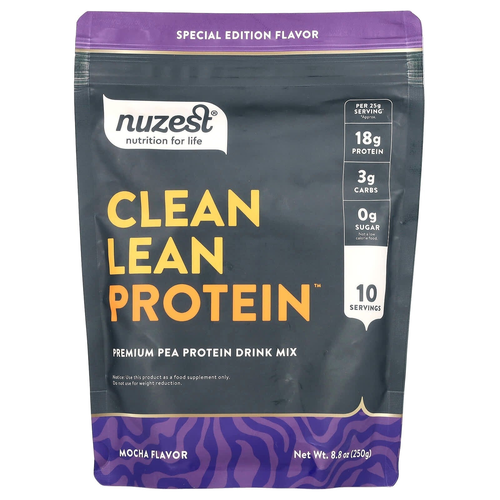 Nuzest Clean Lean Protein, Premium Pea Protein Drink Mix, Mocha Powder 250g