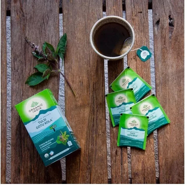 ORGANIC INDIA TULSI GOTU KOLA TEA TULSI 25 TEABAGS - Pack of 5  Free Shipping