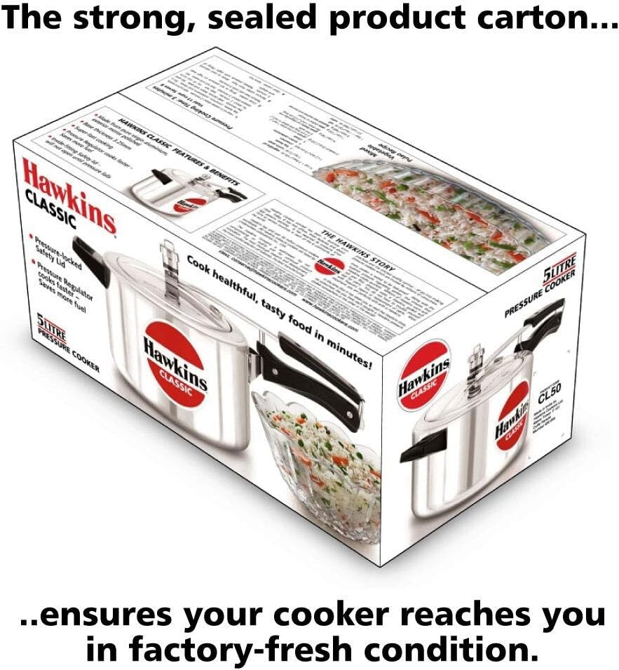 HAWKINS Classic CL50 5-Liter New Improved Aluminum Pressure Cooker, Small,Silver