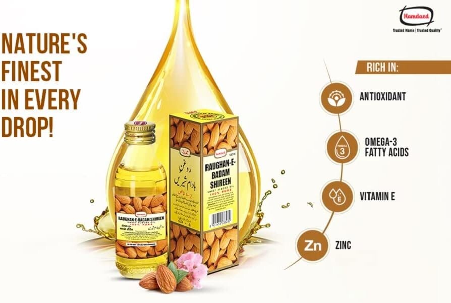 Hamdard Roghan Badam Shirin Sweet Almond Oil - 100 ml  Free Shipping