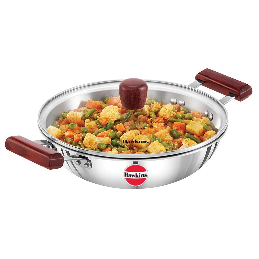 Hawkins Futura Stainless Steel Deep Fry Pan with Steel Lid, 2.5 Litre Capactiy