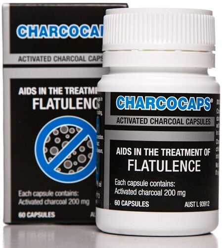 Charcocaps Activated Charcoal 60 Capsules Flatulence Gas Wind Bloating Relief