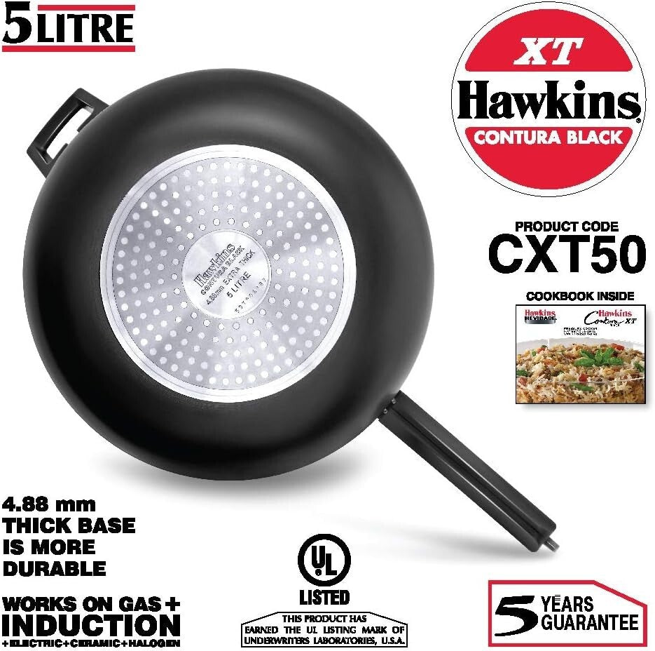 Hawkins Contura XT Pressure Cooker, Black, 5 Litre Capacity  Free Shipping