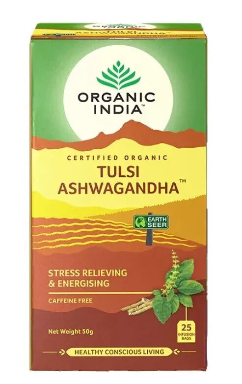 Organic India Tulsi Ashwagandha 25 Tea Bags - Pack of 5  Free Shipping