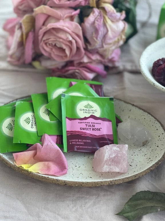 Organic India Tulsi Sweet Rose 25 Tea Bags  Free Shipping