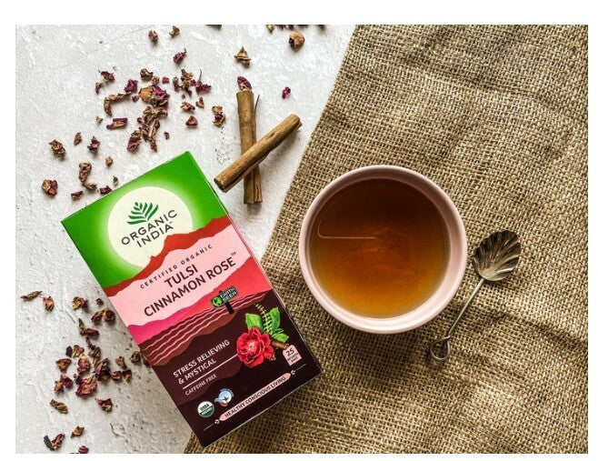 Organic India Tulsi Cinnamon Rose 25 Tea Bags  Free Shipping
