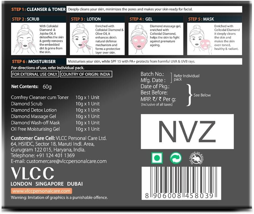 VLCC Diamond Facial Kit, 60 g  Free Shipping