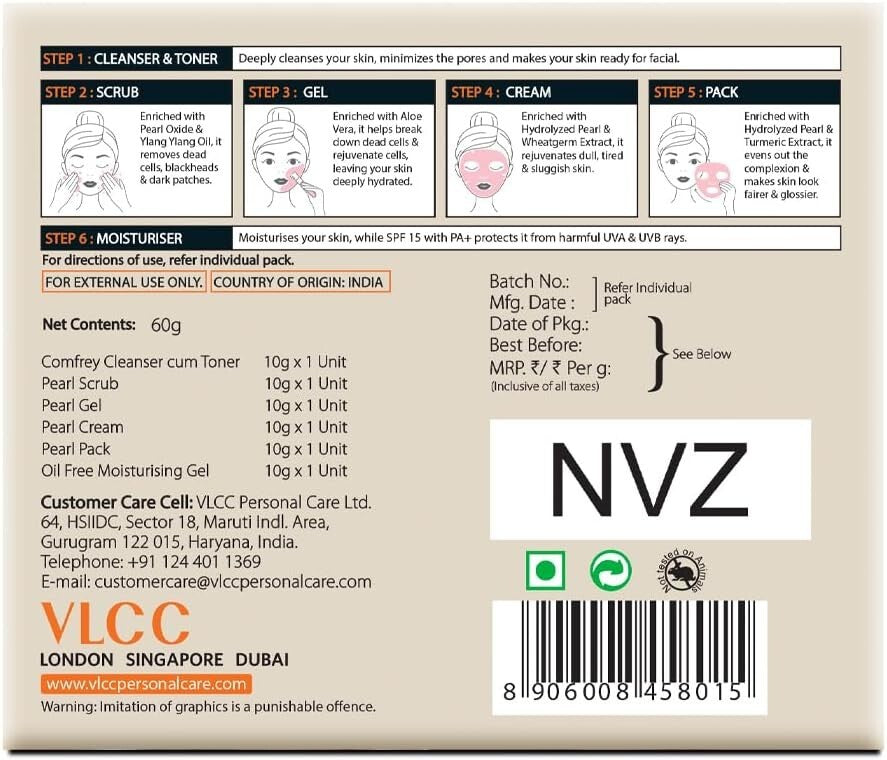 VLCC Pearl Facial Kit, 60G  Free Shipping