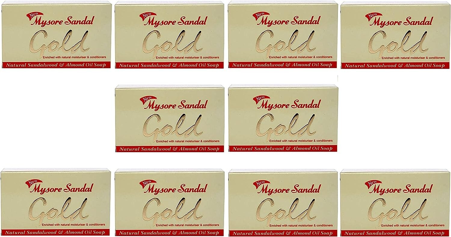 Mysore Sandal Gold Soap, 125 Grams Per Unit (Pack of 10) - Grade 1 Soap - TFM 80
