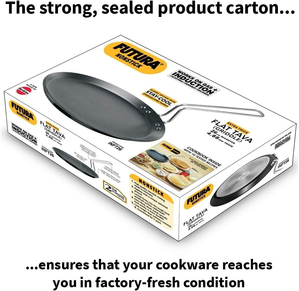 Hawkins FUTURA IQ45 Non-Stick Induction Compatible Flat Tava Griddle, 10-inch Bl