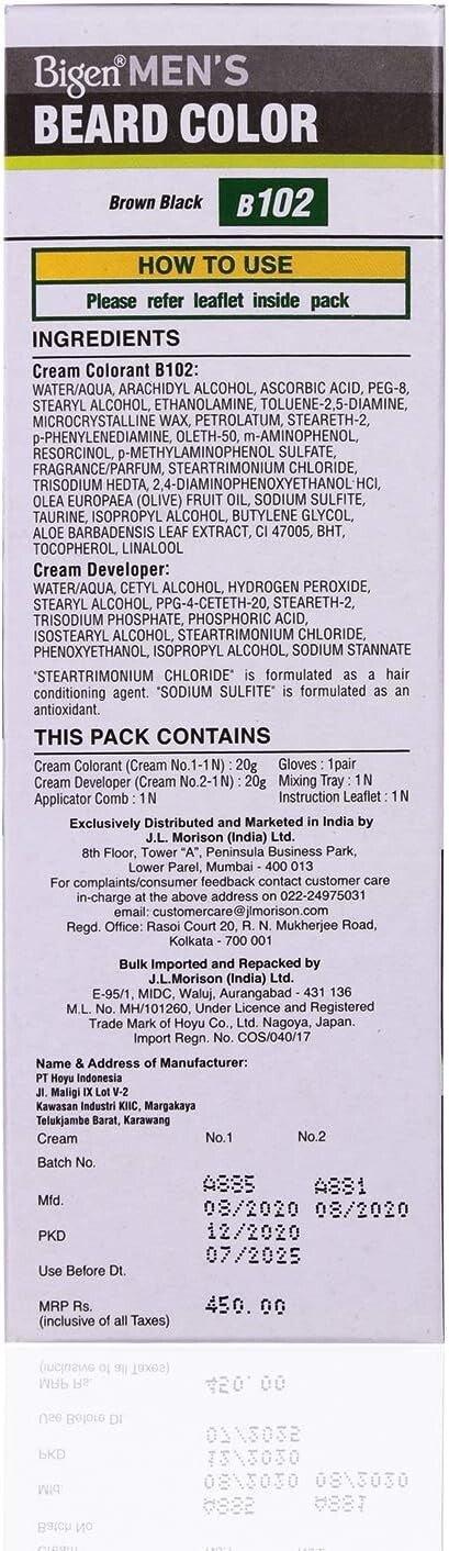 Bigen Men's Beard Colour Brown Black B102  Free Shipping