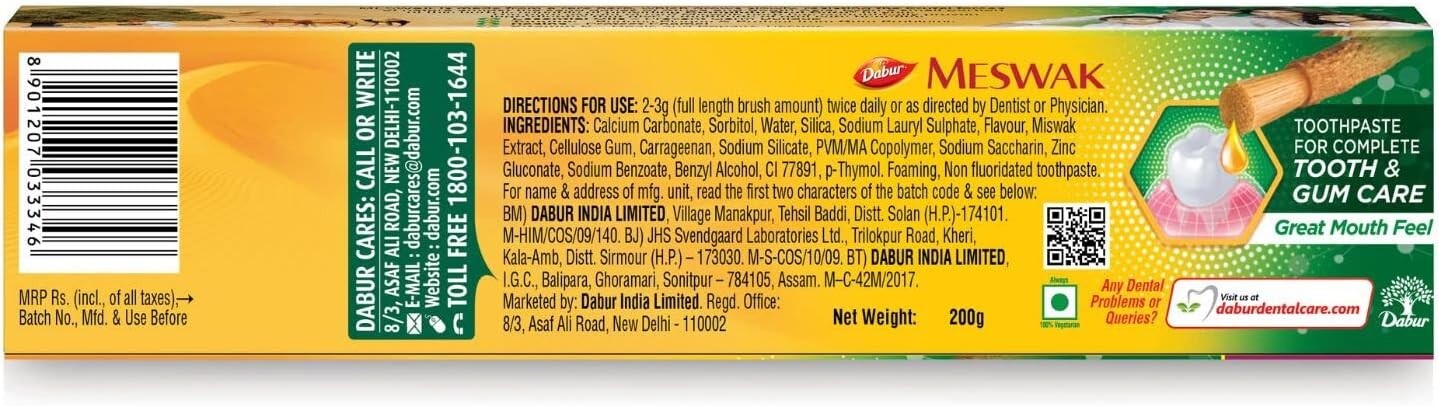 Dabur Miswak Toothpaste, 200 grams  Free Shipping