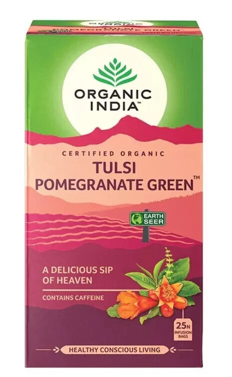 Organic India Tulsi Pomegranate Green 25 Tea Bags - Pack of 5  Free Shipping