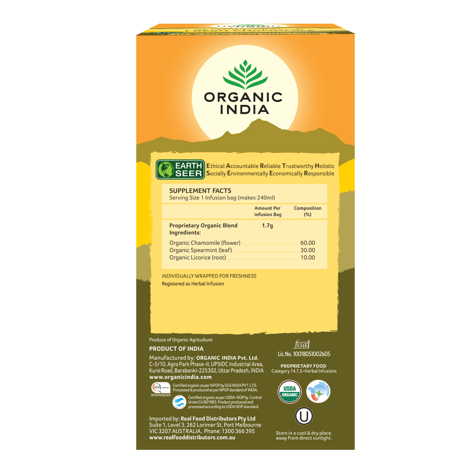 Organic India Fresh Chamomile 25 Tea Bags pk of 5 - FREE SHIPPING