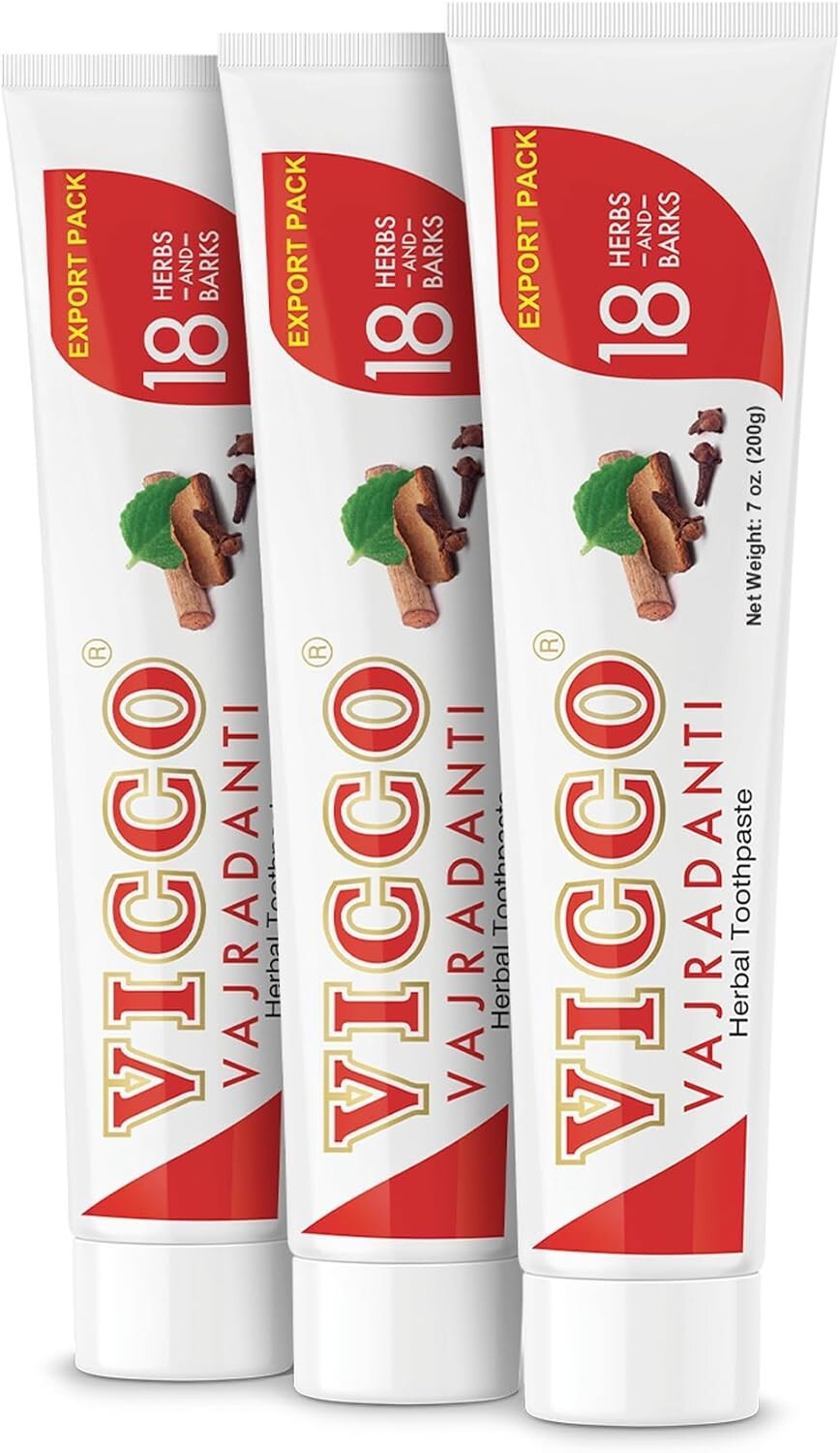 VICCO VAJRADANTI AYURVEDIC HERBAL TOOTHPASTE 200g (Pack of 4)  Free Shipping