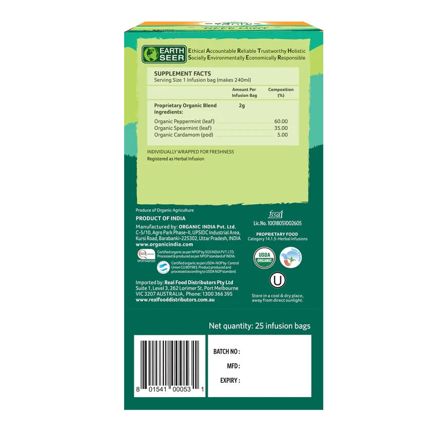 Organic India Deep Mint 25 Tea bags - Pack of 5