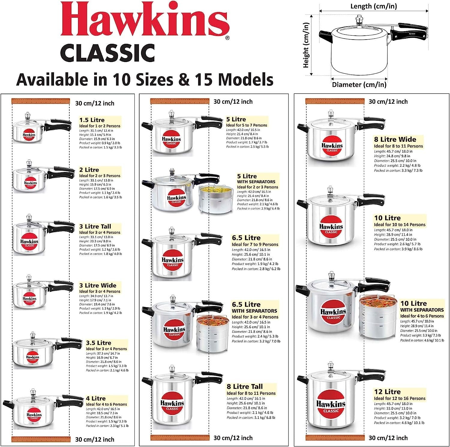 Hawkins Classic Pressure Cooker, Silver, HawCL3W 3-Liter Wide Mouth