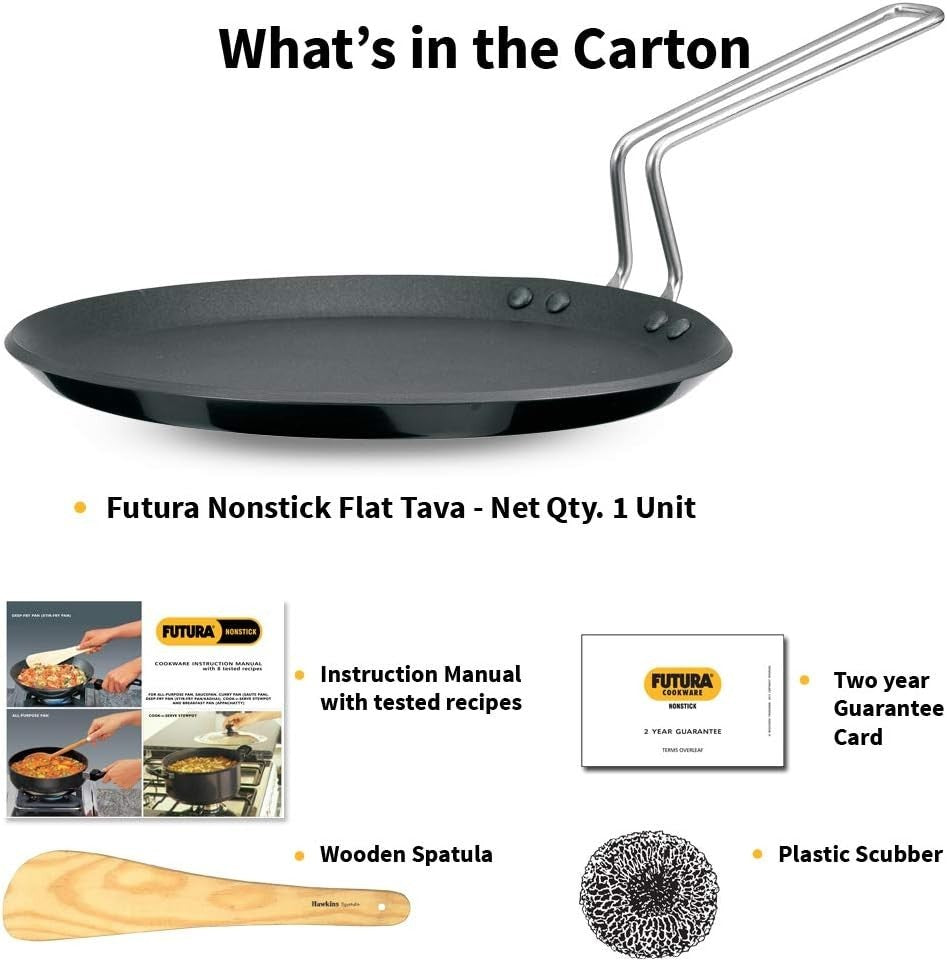 Hawkins FUTURA IQ45 Non-Stick Induction Compatible Flat Tava Griddle, 10-inch Bl
