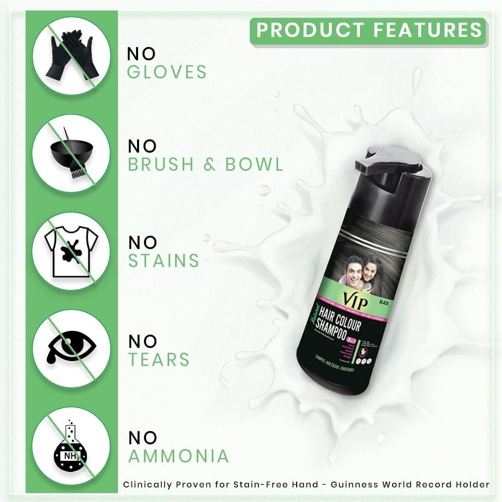 VIP Hair Black Colour Shampoo 2 pack of 180ml each combo pack  Free Shipping