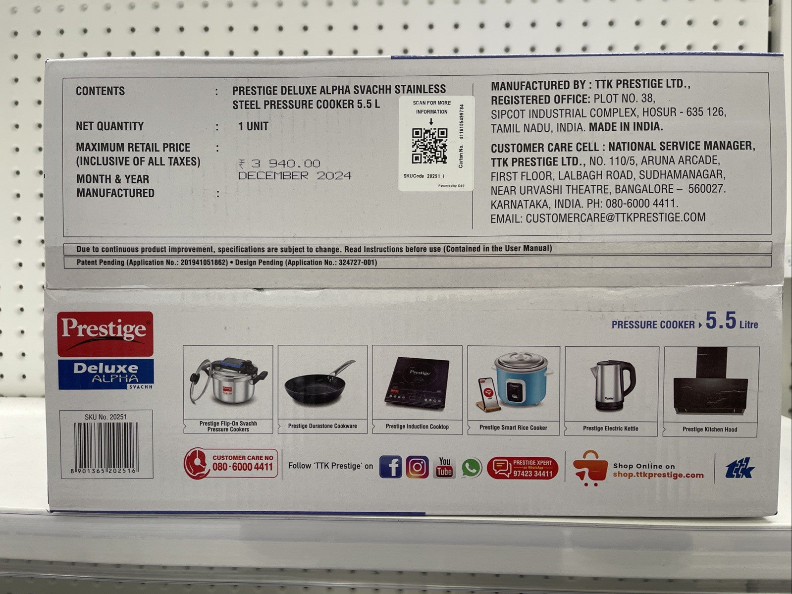 Prestige Deluxe Alpha Stainless Steel Pressure Cooker, 5.5 Litres, Silver