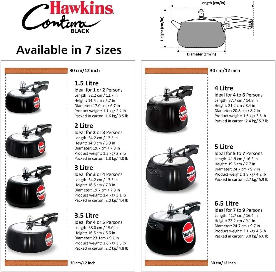 Hawkins Contura Pressure Cooker, Black, HawCB30, 3-Liter